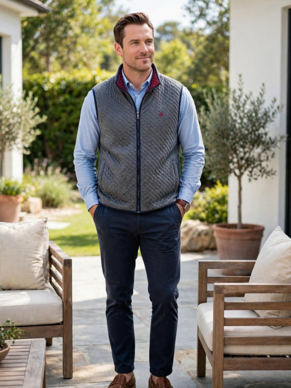 Brooks Brothers Quilted Vest Grey XL Full Zip Logo